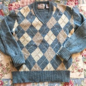 Vintage 80s Wool Argyle Sweater Medium